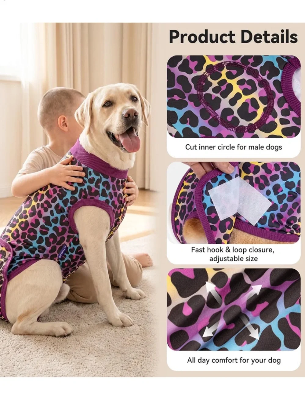 Bright Leopard Print Dog Recovery Post Op Suit